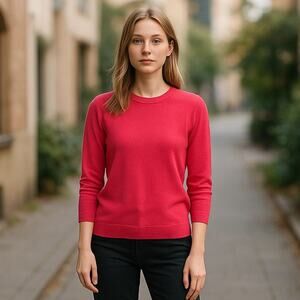 Talbots Pure Cashmere 3/4 Sleeve Solid Pink Sweater Minimalist Size Medium EUC